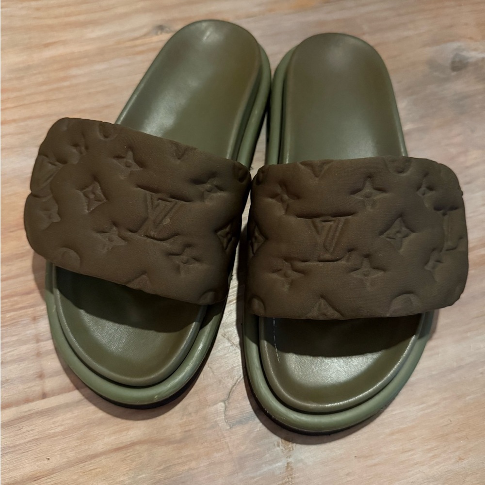 Olive Green Quilted Logo Slide Sandals - Women - Picture 3 of 5